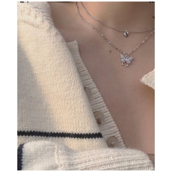 NEW Boho Festival Double Layer Butterfly Necklace - Picture 3 of 7